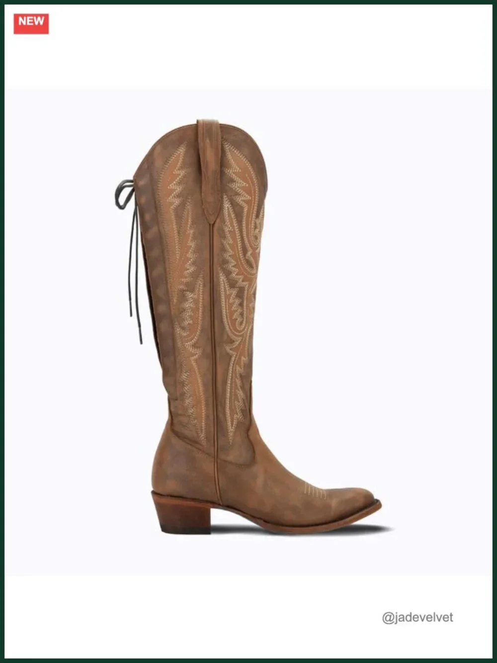 Over the Knee Cowboy Boots Adjustable Thigh High Cowgirl Block Heel